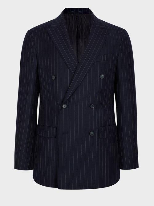 Veste coordonnable croisée regular en laine mélangée bleu marine à rayures - Father & Sons   - 8 