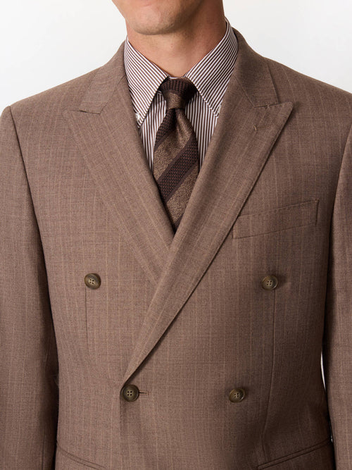 Veste coordonnable croisée regular en laine mélangée marron à rayures - Father & Sons   - 4 