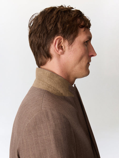 Veste coordonnable croisée regular en laine mélangée marron à rayures - Father & Sons   - 5 