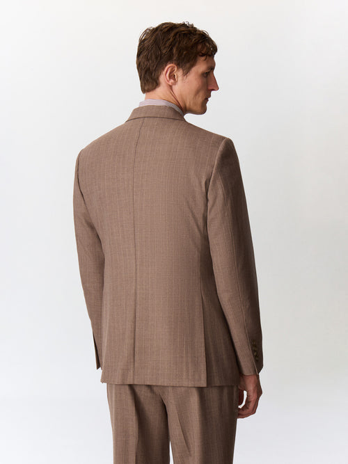 Veste coordonnable croisée regular en laine mélangée marron à rayures - Father & Sons   - 2 