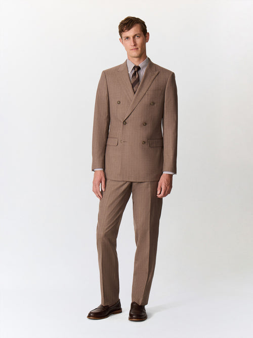 Veste coordonnable croisée regular en laine mélangée marron à rayures - Father & Sons   - 3 
