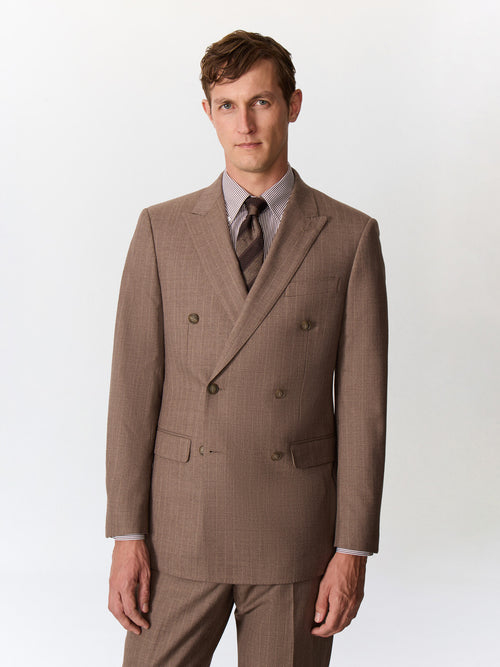 Veste coordonnable croisée regular en laine mélangée marron à rayures - Father & Sons   - 1 