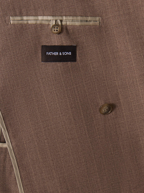 Veste coordonnable croisée regular en laine mélangée marron à rayures - Father & Sons   - 7 