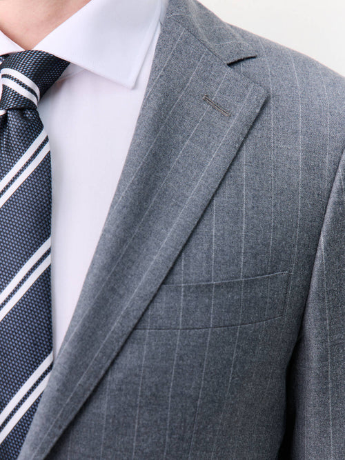 Veste coordonnable regular en laine mélangée grise à rayures - Father & Sons   - 4 