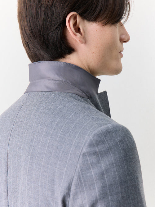 Veste coordonnable regular en laine mélangée grise à rayures - Father & Sons   - 3 