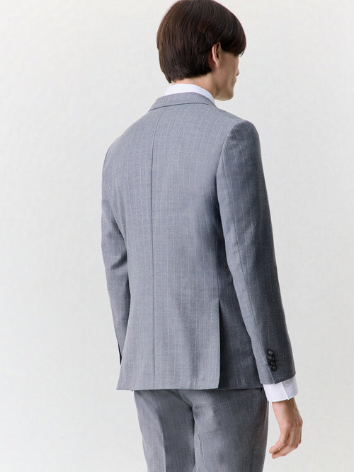 Veste coordonnable regular en laine mélangée grise à rayures - 2 - Father & Sons   - 12 