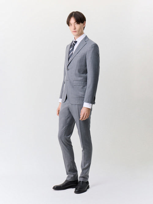 Veste coordonnable regular en laine mélangée grise à rayures - Father & Sons   - 6 