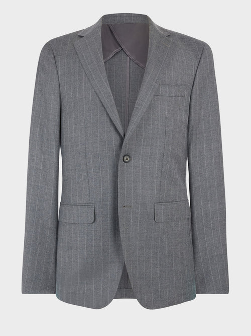 Veste coordonnable regular en laine mélangée grise à rayures - Father & Sons   - 7 