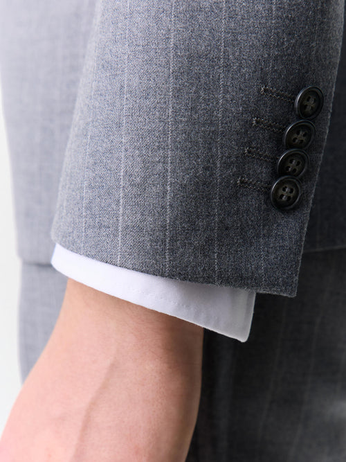 Veste coordonnable regular en laine mélangée grise à rayures - Father & Sons   - 5 