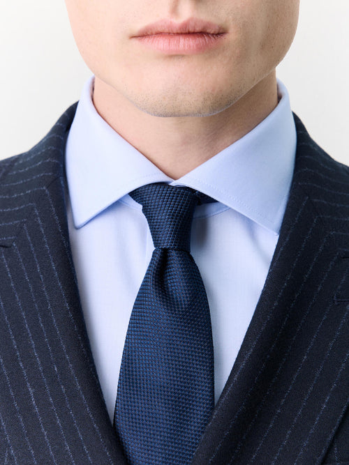 Veste coordonnable croisée regular en laine mélangée bleu marine à rayures - Father & Sons   - 5 