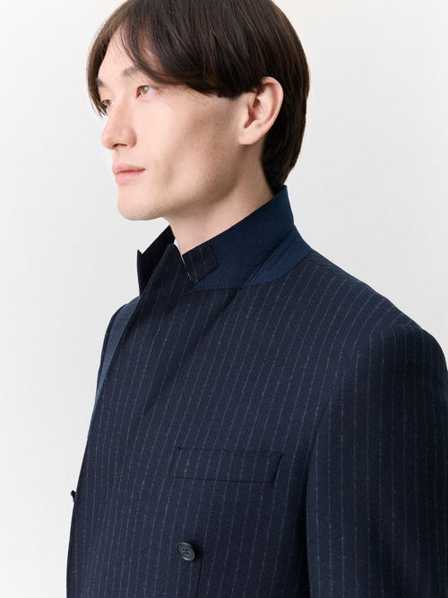 Veste coordonnable croisée regular en laine mélangée bleu marine à rayures - Father & Sons   - 3 