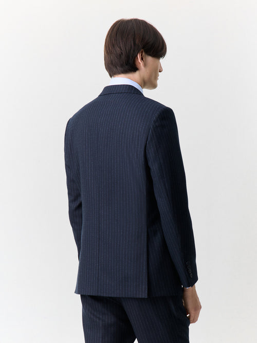 Veste coordonnable croisée regular en laine mélangée bleu marine à rayures - 2 - Father & Sons   - 6 