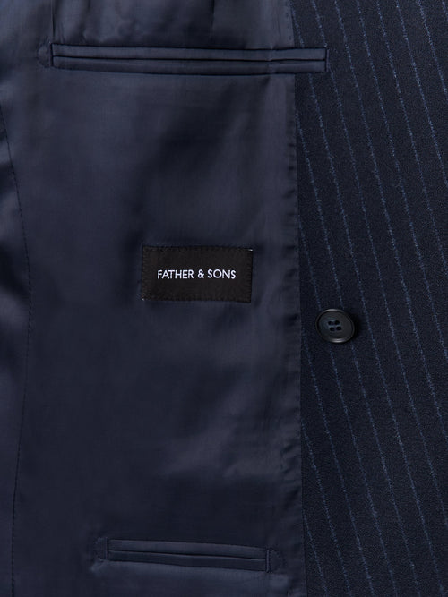 Veste coordonnable croisée regular en laine mélangée bleu marine à rayures - Father & Sons   - 6 