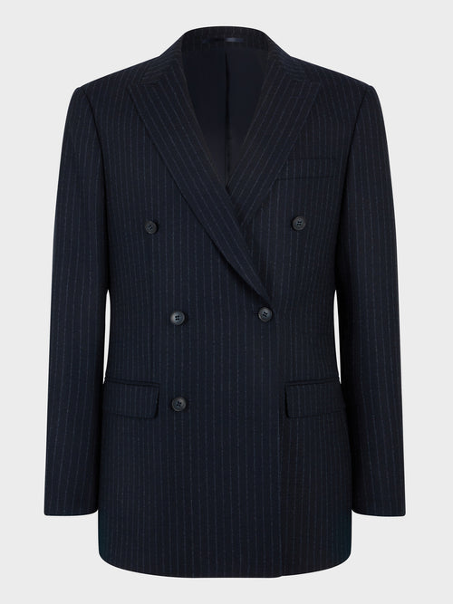 Veste coordonnable croisée regular en laine mélangée bleu marine à rayures - 1 - Father & Sons   - 3 