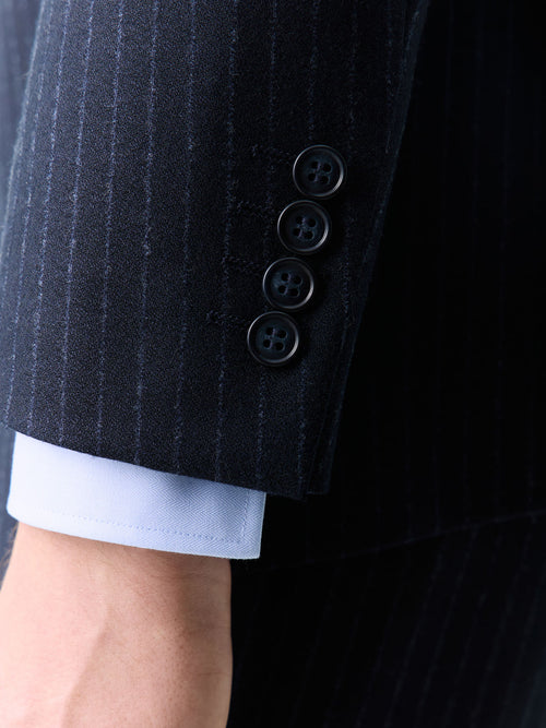 Veste coordonnable croisée regular en laine mélangée bleu marine à rayures - Father & Sons   - 4 