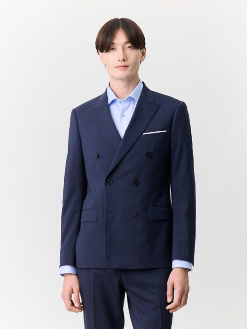 Veste de costume croisée regular en laine bleu marine - 1 - Father & Sons   - 5 