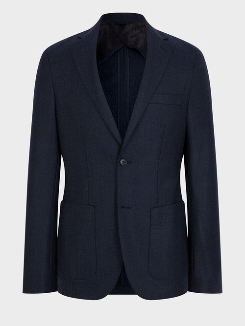 Veste coordonnable regular en laine mélangée bleu indigo - Father & Sons   - 1 