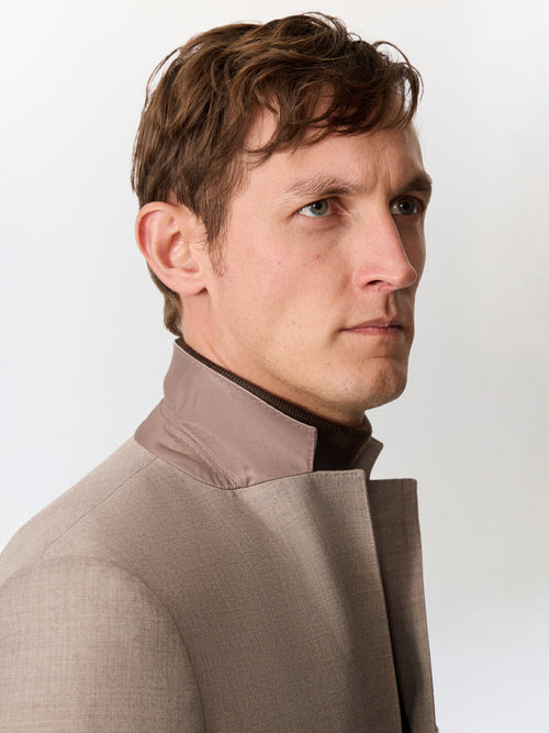 Veste coordonnable regular en laine mélangée marron clair - Father & Sons   - 4 