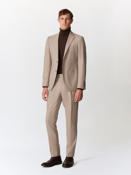 Veste coordonnable regular en laine mélangée marron clair - Father & Sons   - 5 