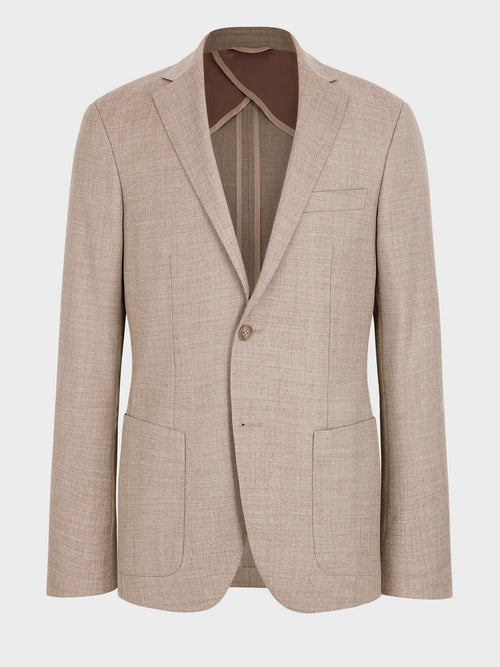 Veste coordonnable regular en laine mélangée marron clair - Father & Sons   - 8 