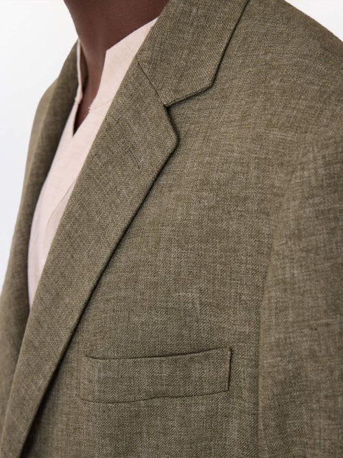 Veste coordonnable regular en lin mélangé kaki - Father & Sons   - 4 