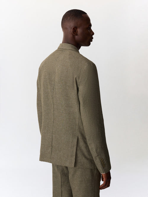 Veste coordonnable regular en lin mélangé kaki - 2 - Father & Sons   - 22 