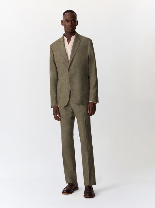 Veste coordonnable regular en lin mélangé kaki - Father & Sons   - 7 