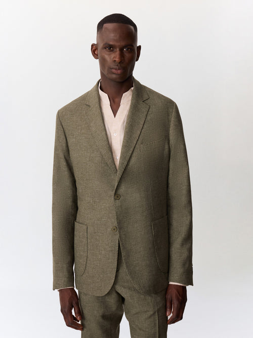 Veste coordonnable regular en lin mélangé kaki - 1 - Father & Sons   - 22 