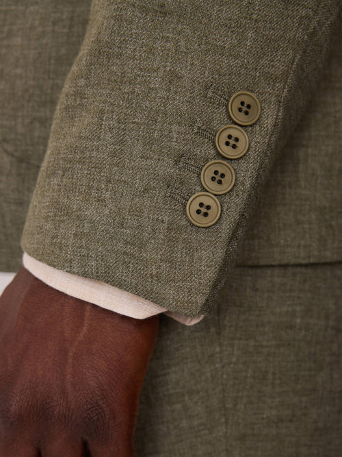 Veste coordonnable regular en lin mélangé kaki - Father & Sons   - 5 
