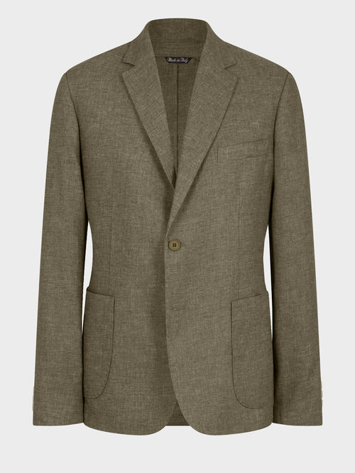 Veste coordonnable regular en lin mélangé kaki - Father & Sons   - 8 