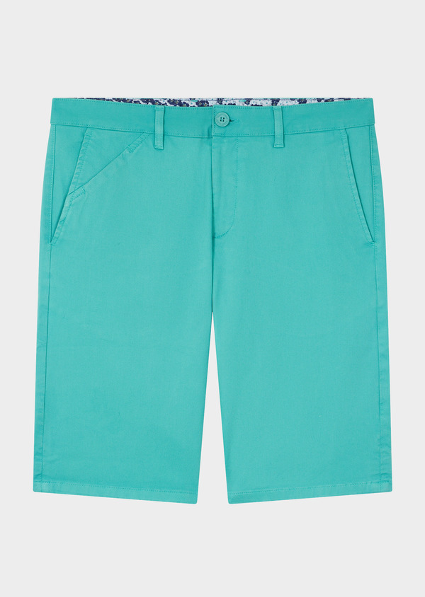 Bermuda en coton stretch uni vert turquoise - Father and Sons 63464