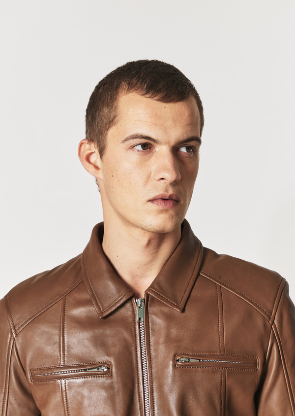 Blouson en cuir uni tabac - Father and Sons 52430
