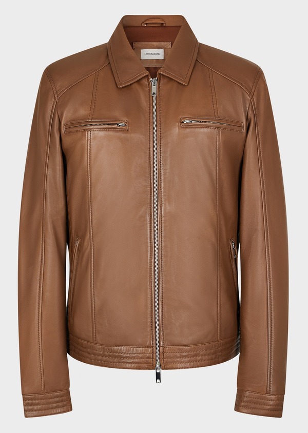 Blouson en cuir uni tabac - Father and Sons 52431