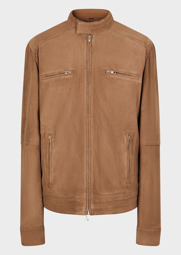Blouson en cuir nubuck uni taupe - Father and Sons 55978