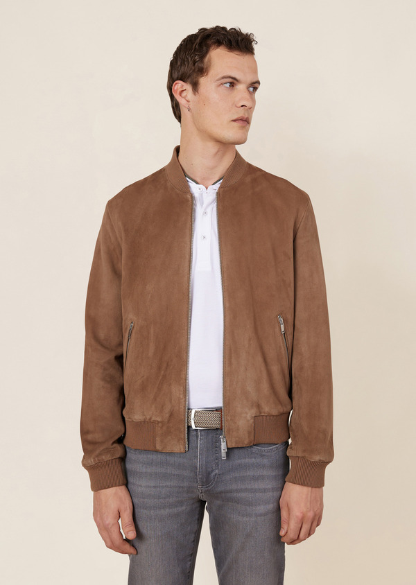 Blouson Teddy en cuir nubuck taupe - Father and Sons 64628