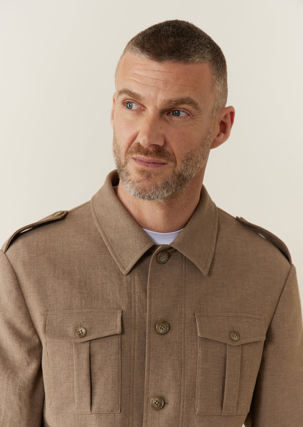 Veste saharienne Kurma en polyester recyclé uni taupe - Father and Sons 62149