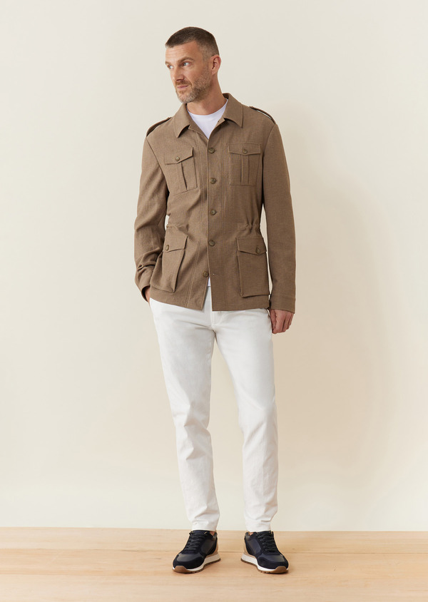 Veste saharienne Kurma en polyester recyclé uni taupe - Father and Sons 62151
