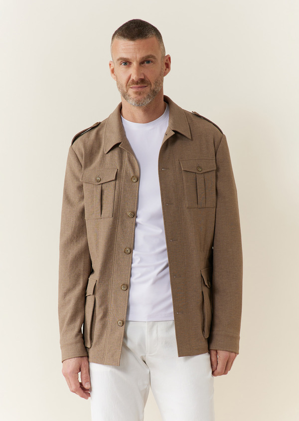 Veste saharienne Kurma en polyester recyclé uni taupe - Father and Sons 62145
