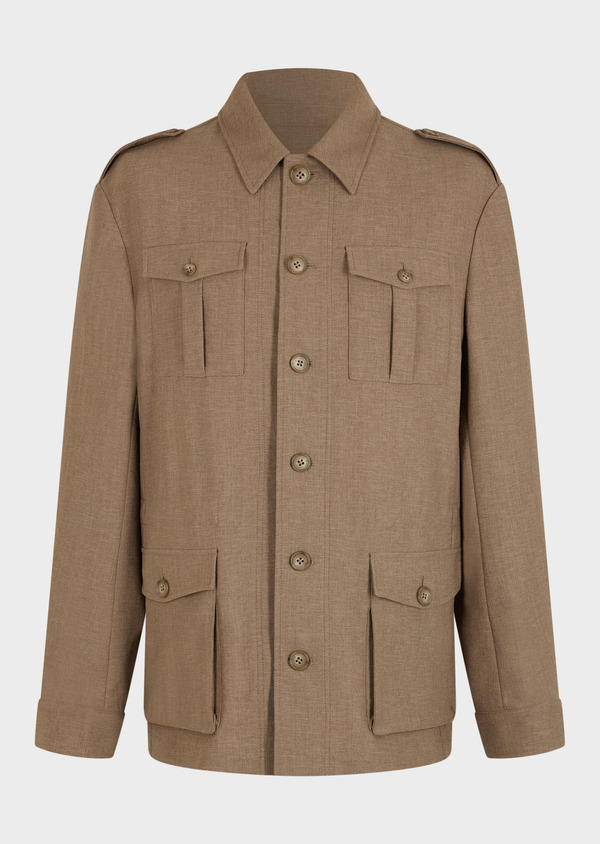 Veste saharienne Kurma en polyester recyclé uni taupe - Father and Sons 62152