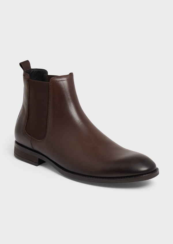 Bottines Chelsea en cuir lisse chocolat - Father and Sons 58118