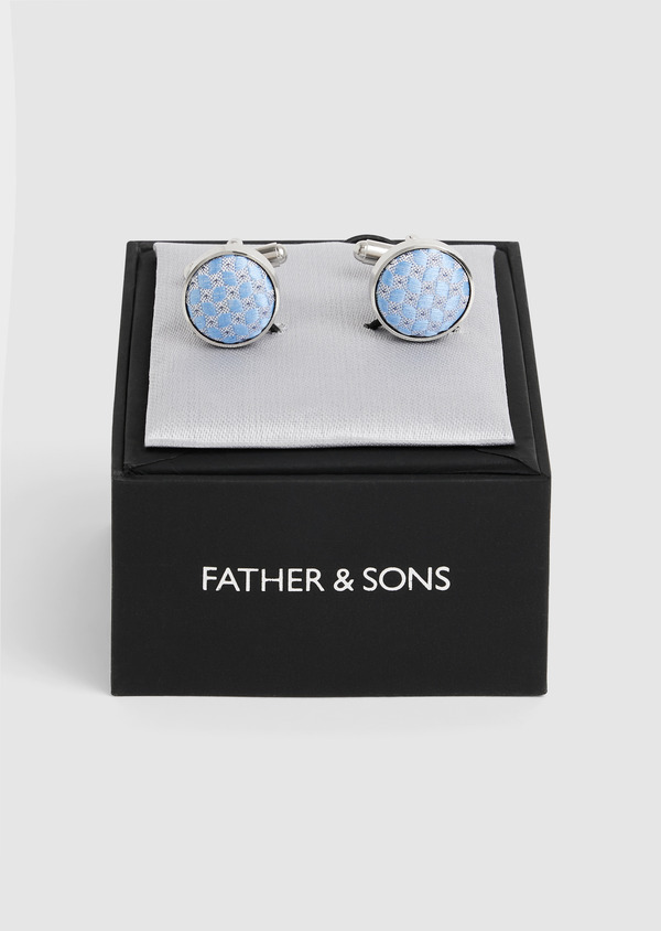 Boutons de manchettes ronds en soie bleu pâle à motifs géométriques - Father and Sons 55875