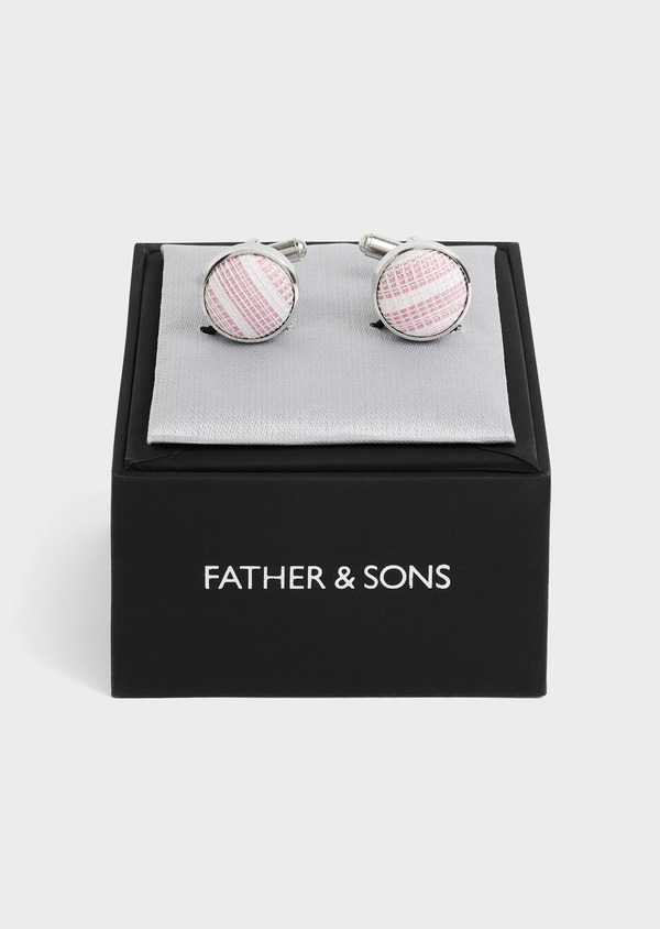 Boutons de manchettes ronds en soie et coton rose pâle à rayures blanches - Father and Sons 55877