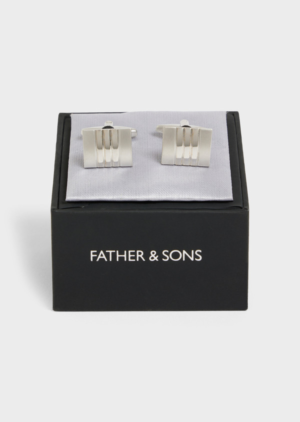 Boutons de manchettes rectangles argent avec stries - Father and Sons 58878