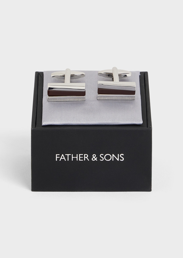 Boutons de manchettes rectangles argent avec pierres bordeaux - Father and Sons 58076