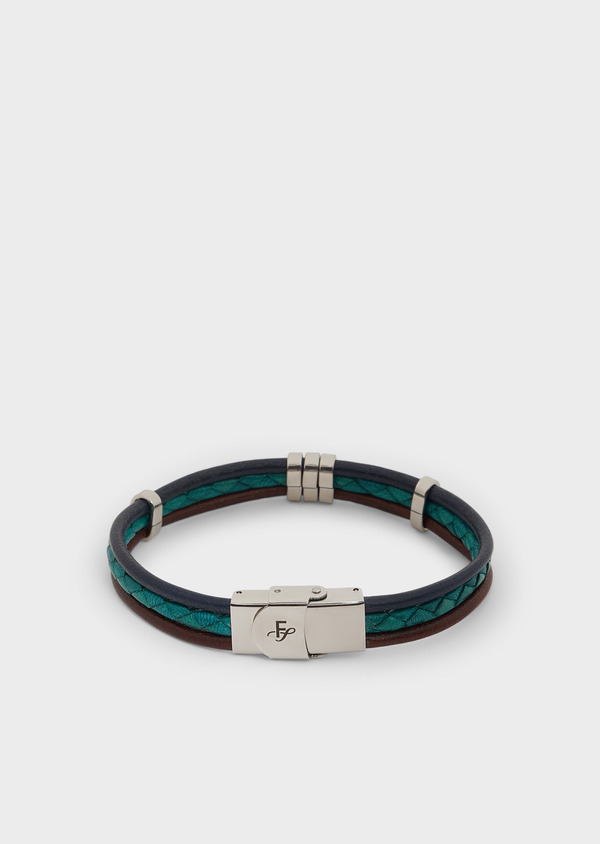 Bracelet en cuir lisse bleu paon, bleu marine et marron - Father and Sons 58097