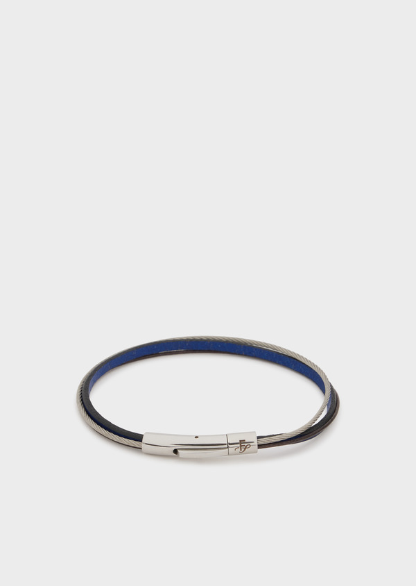 Bracelet en cuir lisse et métal bleu marine - Father and Sons 48453