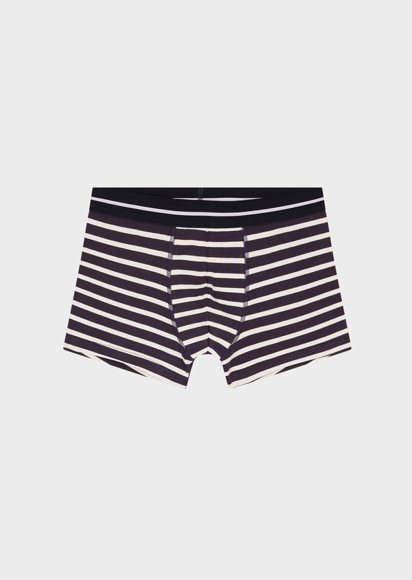 Boxer en coton stretch bleu marine à rayures blanches - Father and Sons 52092