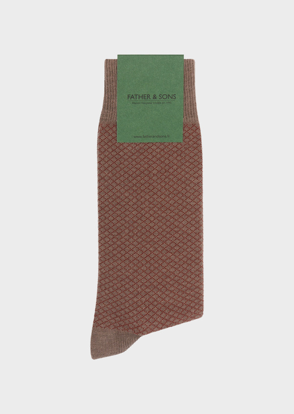 Chaussettes en coton bio mélangé taupe à carreaux brique - Father and Sons 61734