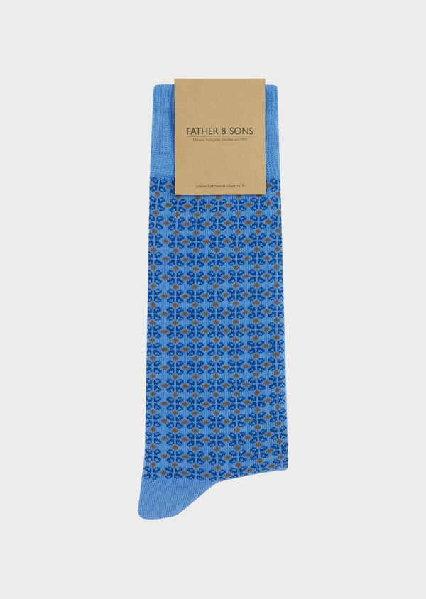 Chaussettes en coton bio mélangé bleu chambray à motif fantaisie bleu et marron - Father and Sons 53669