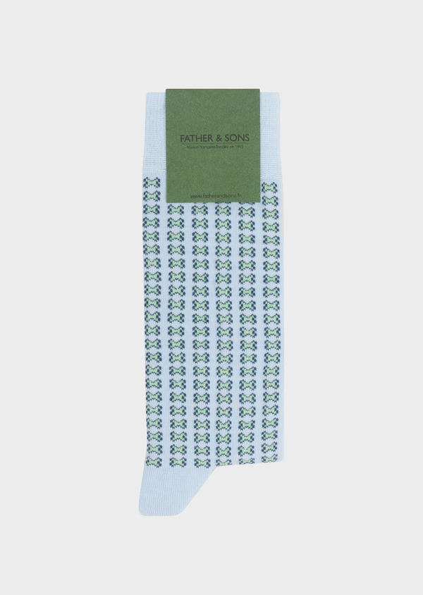 Chaussettes en coton bio mélangé bleu ciel à motif fantaisie bleu et vert - Father and Sons 61764